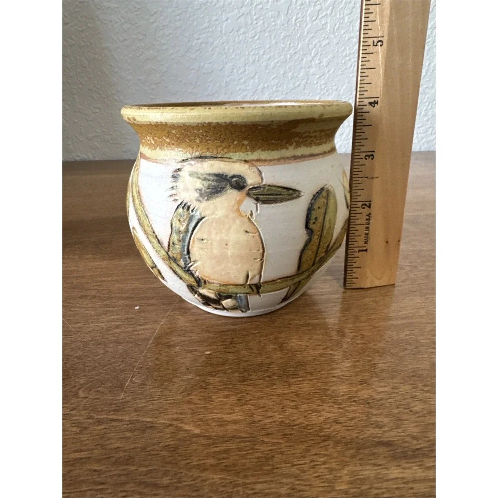 Vintage Australian Spring Mount Studio Pottery Floral, Bird Pitcher And Vase